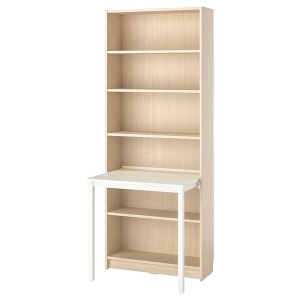 IKEA BILLY Bookcase with desk, birch effect/white, 31 1/2x79 1/2 in , IKEA Sale | 28013TLCI