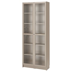 IKEA BILLY Bookcase with glass doors, gray, metallic effect, 31 1/2x11 3/4x79 1/2 in , IKEA Sale | 74216SRBM