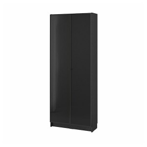 IKEA BILLY / HÖGBO bookcase w glass doors, black oak effect, 31 1/2x11 3/4x79 1/2 in , IKEA Sale | 46973MPDU