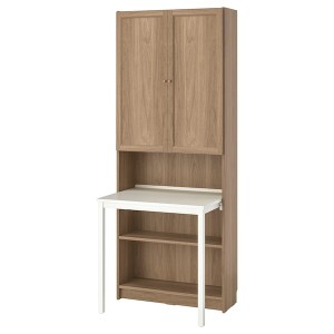 IKEA BILLY / OXBERG Bookcase with desk, oak effect/white, 31 1/2x79 1/2 in , IKEA Sale | 15642FDAQ