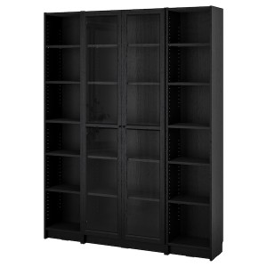 IKEA BILLY / OXBERG bookcase comb w glass doors, black oak effect, 63x79 1/2 in , IKEA Sale | 10956TJQV