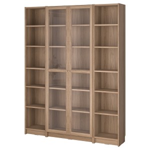 IKEA BILLY / OXBERG bookcase comb w glass doors, oak effect, 63x79 1/2 in , IKEA Sale | 67895BHCO