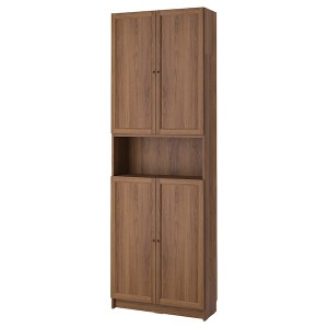 IKEA BILLY / OXBERG bookcase w doors/ext unit, brown walnut effect, 31 1/2x11 3/4x93 1/4 in , IKEA Sale | 67519LHJV