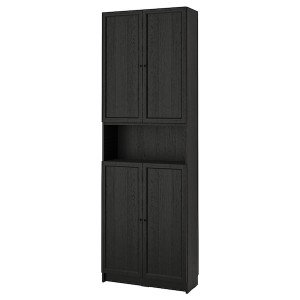 IKEA BILLY / OXBERG bookcase w doors/ext unit, black oak effect, 31 1/2x11 3/4x93 1/4 in , IKEA Sale | 43890BNDH