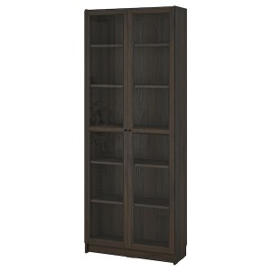 IKEA BILLY / OXBERG bookcase w glass doors, dark brown oak effect, 31 1/2x11 3/4x79 1/2 in , IKEA Sale | 38562GWRY