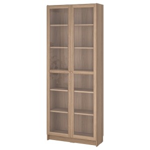 IKEA BILLY / OXBERG bookcase w glass doors, oak effect, 31 1/2x11 3/4x79 1/2 in , IKEA Sale | 35812MJWK