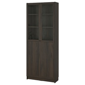 IKEA BILLY / OXBERG bookcase with panel/glass doors, dark brown oak effect, 31 1/2x11 3/4x79 1/2 in , IKEA Sale | 70258RBPZ