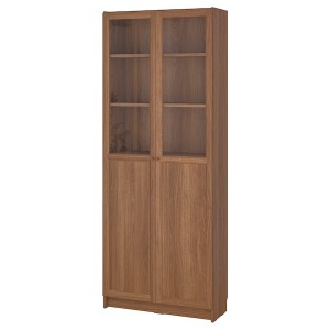 IKEA BILLY / OXBERG bookcase with panel/glass doors, brown walnut effect, 31 1/2x11 3/4x79 1/2 in , IKEA Sale | 18274ZKMQ