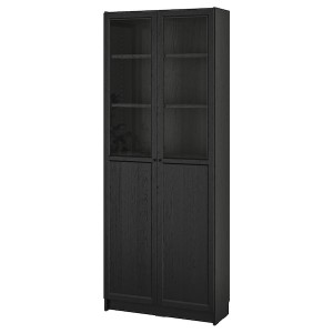 IKEA BILLY / OXBERG bookcase with panel/glass doors, black oak effect, 31 1/2x11 3/4x79 1/2 in , IKEA Sale | 41325VRLW