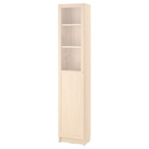 IKEA BILLY / OXBERG bookcase with panel/glass door, birch effect, 15 3/4x11 3/4x79 1/2 in , IKEA Sale | 91860VRUW