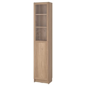 IKEA BILLY / OXBERG bookcase with panel/glass door, oak effect, 15 3/4x11 3/4x79 1/2 in , IKEA Sale | 75019KUQZ