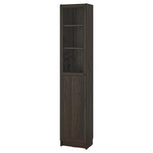 IKEA BILLY / OXBERG bookcase with panel/glass door, dark brown oak effect, 15 3/4x11 3/4x79 1/2 in , IKEA Sale | 06541MUJV