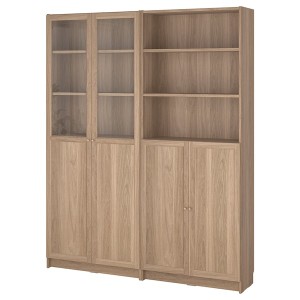 IKEA BILLY / OXBERG bookcase with panel/glass doors, oak effect/clear glass, 63x11 3/4x79 1/2 in , IKEA Sale | 04362CUMT