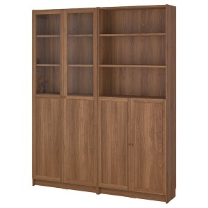 IKEA BILLY / OXBERG bookcase with panel/glass doors, brown walnut effect/clear glass, 63x11 3/4x79 1/2 in , IKEA Sale | 35841UZAW