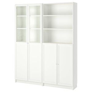 IKEA BILLY / OXBERG bookcase with panel/glass doors, white, 63x11 3/4x79 1/2 in , IKEA Sale | 04236TPER