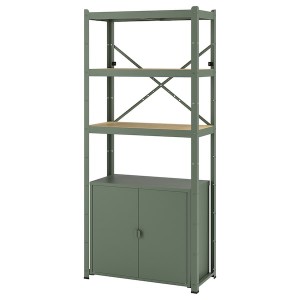 IKEA BROR shelving unit with cabinet, gray-green/pine plywood, 33 1/2x15 3/4x74 3/4 in , IKEA Sale | 90846LKEX