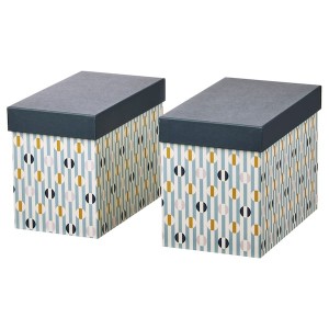 IKEA DAKSJUS box with lid, set of 2, stripe pattern blue , IKEA Sale | 54279QGJT