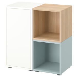 IKEA EKET storage combination with feet, white/stained oak effect light gray-blue, 27 1/2x13 3/4x28 3/8 in , IKEA Sale | 38741QGDY