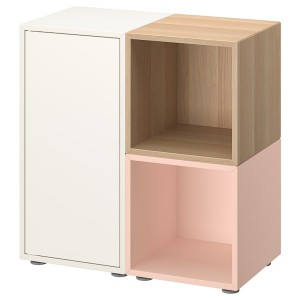 IKEA EKET storage combination with feet, white/pale pink/white stained oak effect, 27 1/2x13 3/4x28 3/8 in , IKEA Sale | 24910XEVQ