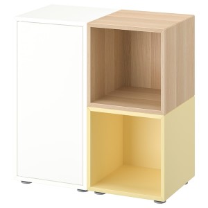 IKEA EKET storage combination with feet, white/stained oak effect pale yellow, 27 1/2x13 3/4x28 3/8 in , IKEA Sale | 47169RMZH