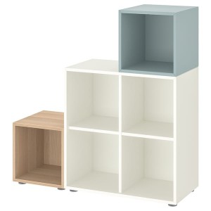 IKEA EKET storage combination with feet, white/white stained oak effect light gray-blue, 41 3/8x13 3/4x42 1/8 in , IKEA Sale | 10276MFAH