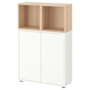 IKEA EKET storage combination with feet, white/white stained oak effect, 27 1/2x13 3/4x42 1/8 in , IKEA Sale | 49527IWUL