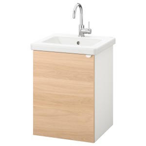 IKEA ENHET / TVÄLLEN sink cabinet with 1 door, oak effect/white Glypen faucet, 19 5/8x19 1/8x26 in , IKEA Sale | 64051VNDQ