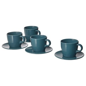 IKEA FÄRGKLAR cup and saucer, glossy dark turquoise, 8 oz, 4 pack , IKEA Sale | 52706ZIOY