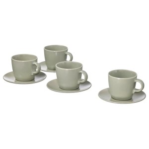 IKEA FÄRGKLAR cup and saucer, matte green, 8 oz, 4 pack , IKEA Sale | 68057BHGN