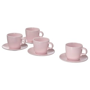 IKEA FÄRGKLAR cup and saucer, matte light pink, 8 oz, 4 pack , IKEA Sale | 73021ALUY