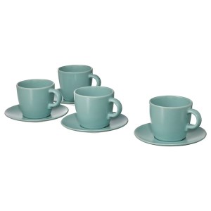 IKEA FÄRGKLAR cup and saucer, matte light turquoise, 8 oz, 4 pack , IKEA Sale | 37862GDOS