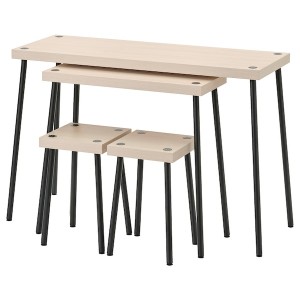 IKEA FRIDNÄS nesting tables with stools set of 4, black/birch effect , IKEA Sale | 69082TUED