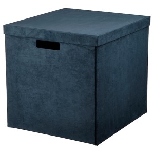 IKEA GJÄTTA storage box with lid, velvet dark blue, 12 ½x13 ¾x12 ½ in , IKEA Sale | 79540DTFK