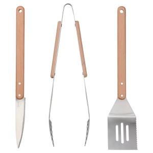 IKEA GRILLTIDER 3-piece barbecue tools set, stainless steel/beech , IKEA Sale | 35481LQSC