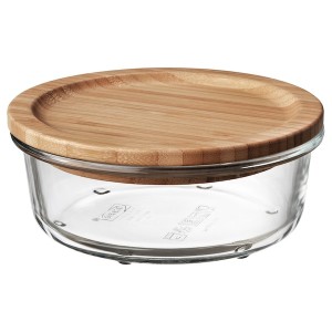 IKEA IKEA 365+ food container with lid, round glass/bamboo, 14 oz , IKEA Sale | 25183QGBI