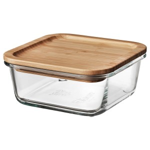 IKEA IKEA 365+ food container with lid, square glass/bamboo, 20 oz , IKEA Sale | 10854AFGT