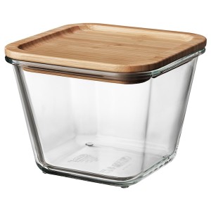 IKEA IKEA 365+ food container with lid, square glass/bamboo, 41 oz , IKEA Sale | 93160OYTN