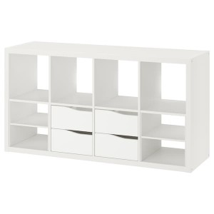 IKEA KALLAX shelving unit, with 4 drawers with 2 shelf inserts/wave shaped white, 57 7/8x30 3/8 in , IKEA Sale | 46312EHKM