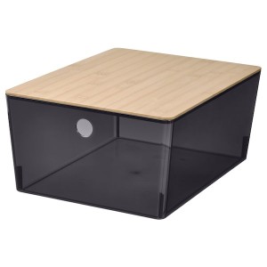 IKEA KUGGIS box with lid, transparent black/bamboo, 10 ¼x13 ¾x6 in , IKEA Sale | 21948AXLS