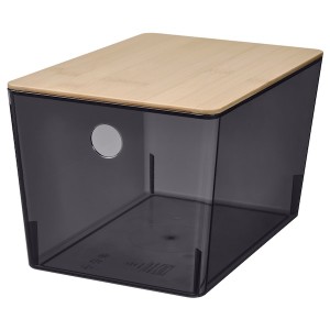 IKEA KUGGIS box with lid, transparent black/bamboo, 7x10 ¼x6 in , IKEA Sale | 53087HLMZ