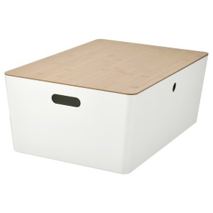 IKEA KUGGIS box with lid, white/bamboo, 14 ½x21 ¼x8 ¼ in , IKEA Sale | 38902VYWT