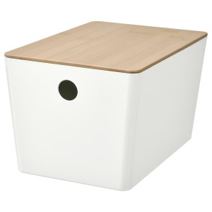 IKEA KUGGIS box with lid, white/bamboo, 7x10 ¼x6 in , IKEA Sale | 23807MWHU