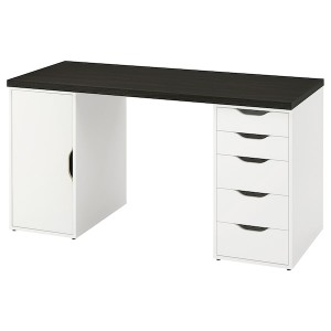 IKEA LAGKAPTEN / ALEX desk, black-brown/white, 55 1/8x23 5/8 in , IKEA Sale | 90782OJXE