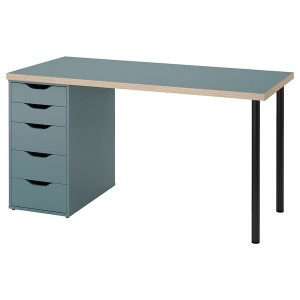 IKEA LAGKAPTEN / ALEX desk, gray-turquoise/black, 55 1/8x23 5/8 in , IKEA Sale | 71345EBKR