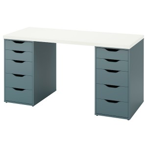 IKEA LAGKAPTEN / ALEX desk, white/gray-turquoise, 55 1/8x23 5/8 in , IKEA Sale | 19582KEQP