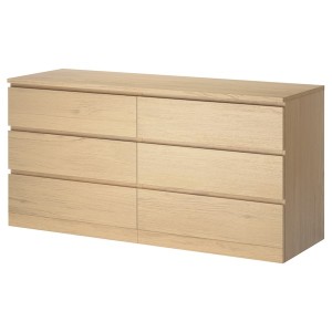 IKEA MALM 6-drawer dresser, white stained/oak veneer, 63x30 3/4 in , IKEA Sale | 17502UTQH