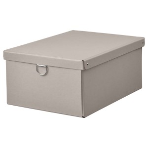 IKEA NIMM storage box with lid, light grey-beige, 9 ¾x13 ¾x6 in , IKEA Sale | 61402FQCN