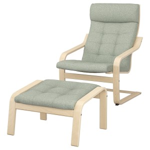 IKEA POÄNG armchair and ottoman, birch veneer/Gunnared light green , IKEA Sale | 49738ARJK