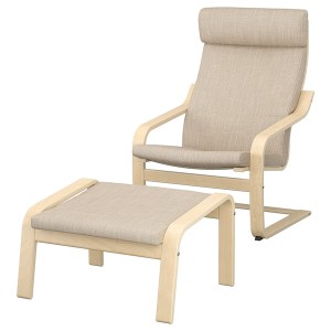 IKEA POÄNG armchair and ottoman, birch veneer/Hillared beige , IKEA Sale | 48375XFNQ