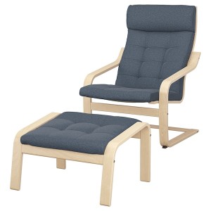 IKEA POÄNG armchair and ottoman, birch veneer/Gunnared blue , IKEA Sale | 18374CJWU